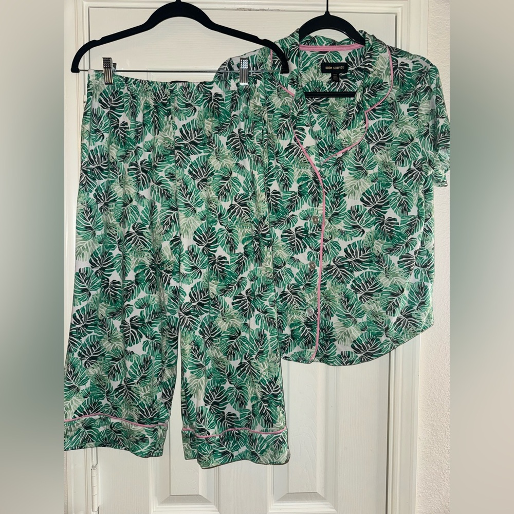 Room Service Green & White Pajama Set